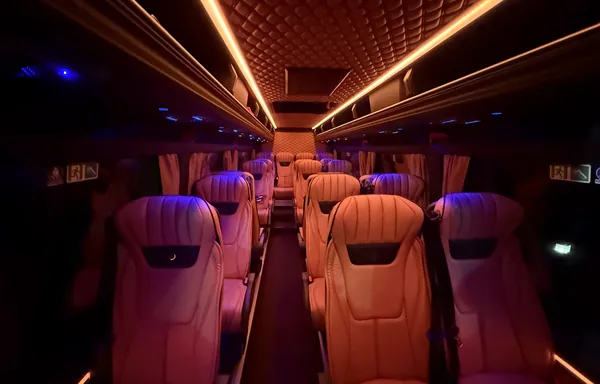 Ambient-lit minibus interior for wedding transport